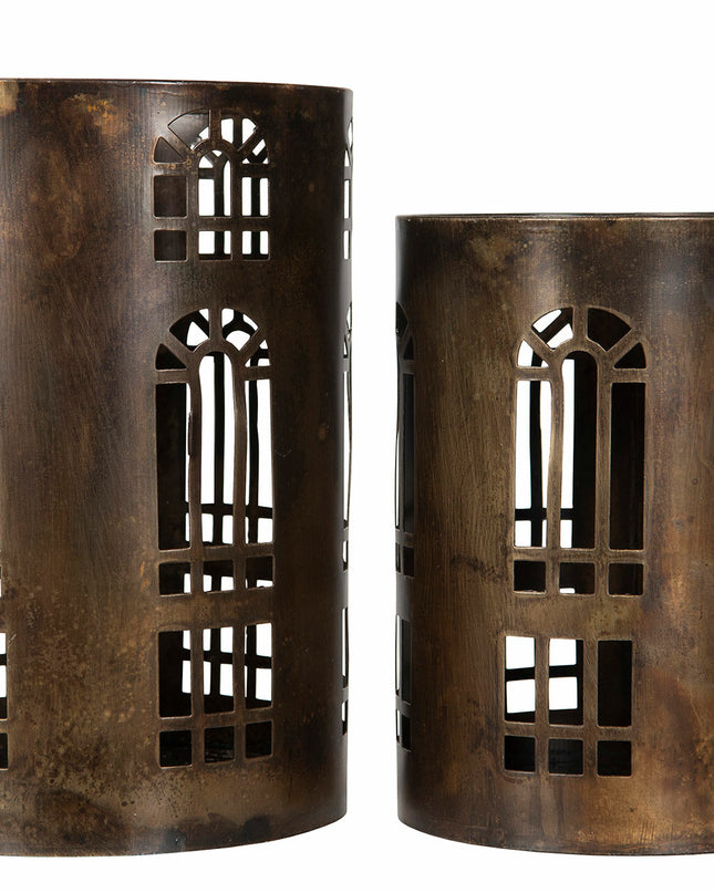 2 pk. Lykt, i mørk brun metall 2 størrelser