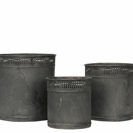 Krukke i metall, mørk grå, medium 16x16cm