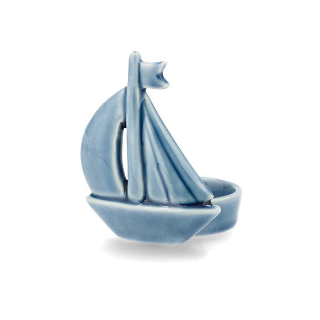 Lysholder for telys, blå seilbåt