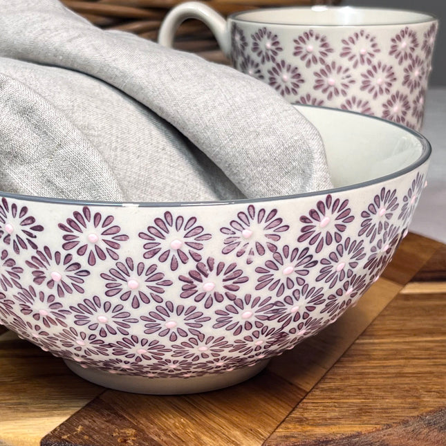 Maya skål,  med lilla blomster-mønster, 6,5 m