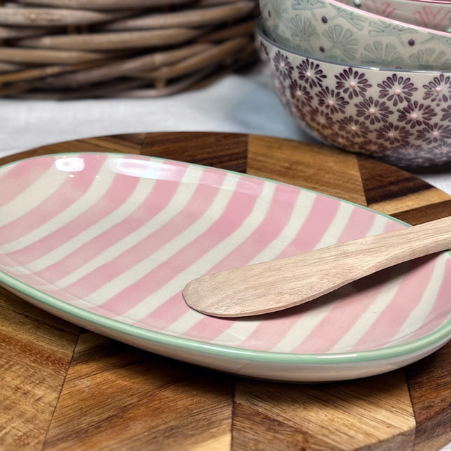 Patrizia tallerken / fat, rosa stripet