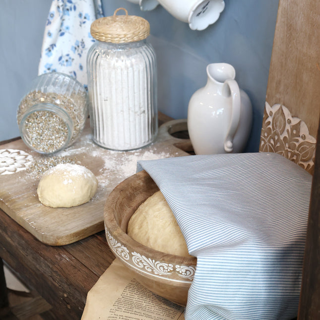 Kopphåndkle, blå- og hvitstripet