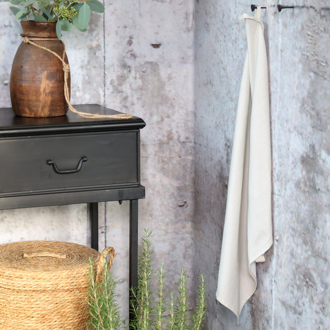 Kopphåndkle, beige- og hvitstripet