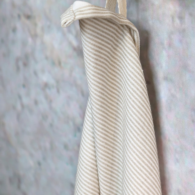 Kopphåndkle, beige- og hvitstripet