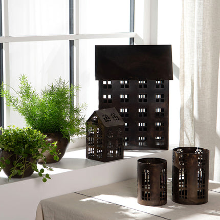 2 pk. Lykt, i mørk brun metall 2 størrelser