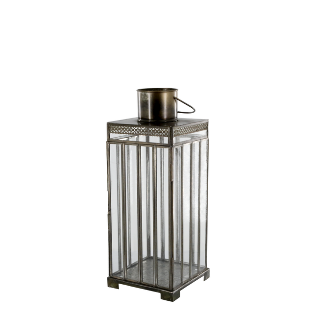 Rustikk lanterne i metall og glass, 33 cm