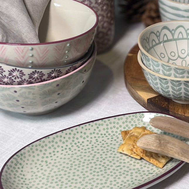 Patrizia tallerken / fat, grønn prikket