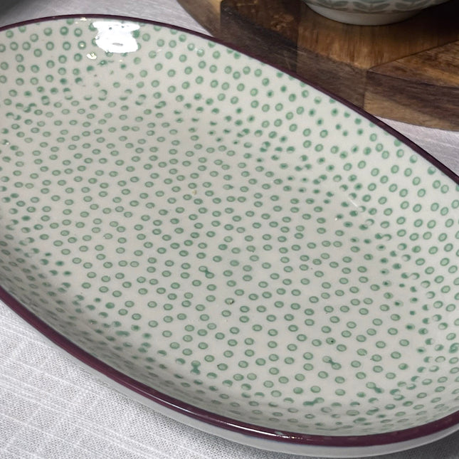 Patrizia tallerken / fat, grønn prikket
