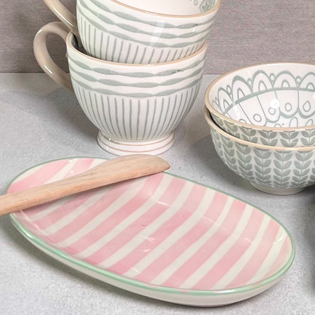 Patrizia tallerken / fat, rosa stripet