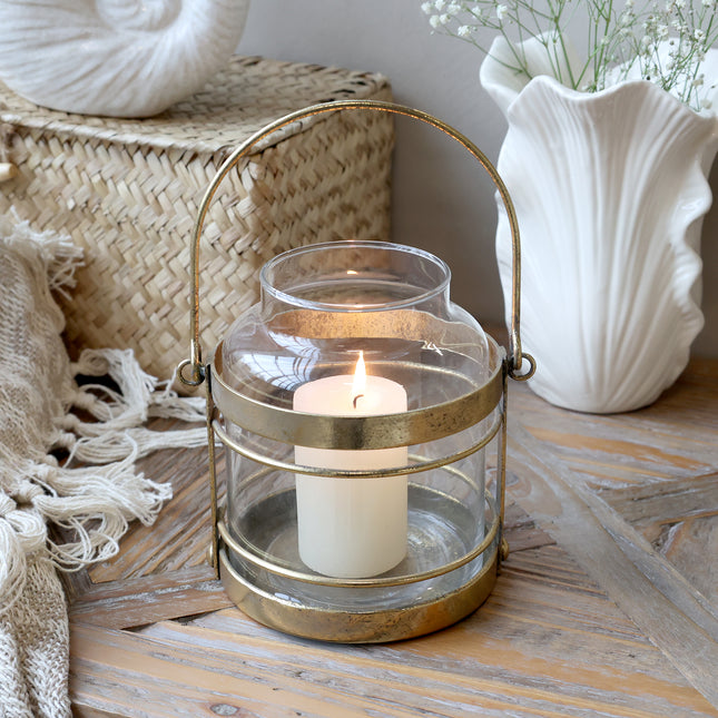 Lyslykt i glass og metall, 15 cm