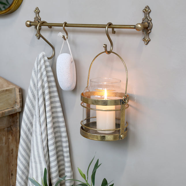 Lyslykt i glass og metall, 15 cm