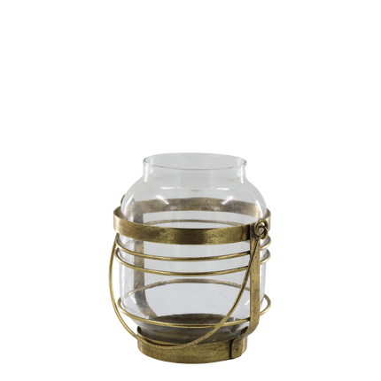 Lyslykt i glass og metall, 15 cm
