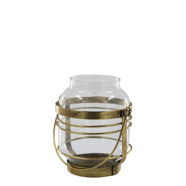 Lyslykt i glass og metall, 15 cm