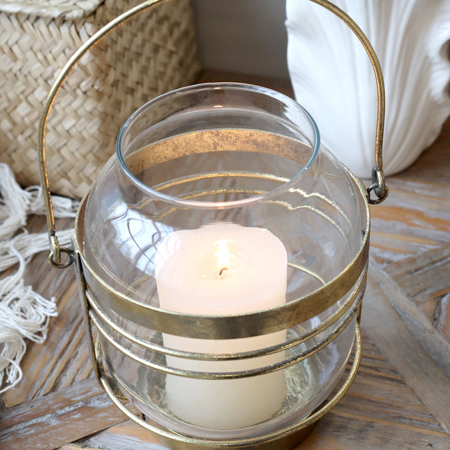 Lyslykt i glass og metall, 19 cm