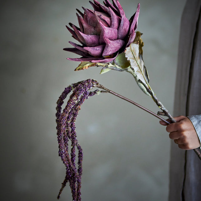 Protea kunstig blomst, lilla, 76 cm