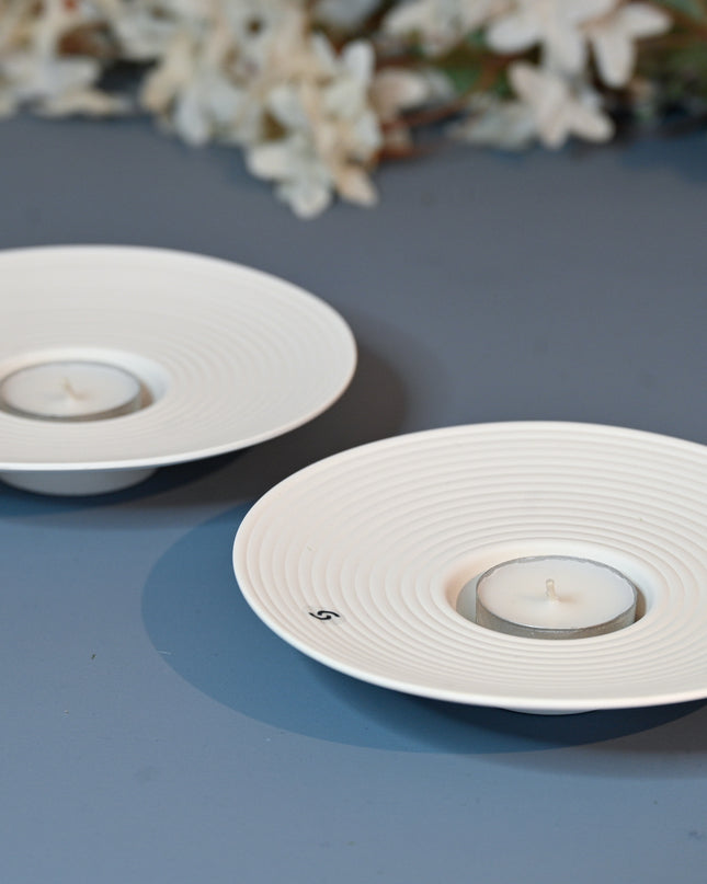 Tveta lysestake for t-lys, hvit, D15cm