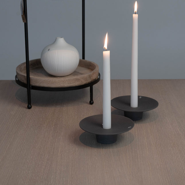 Tveta mørk grå lysestake for kronelys, D15 cm