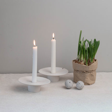 Tveta lysestake for kronelys, hvit keramikk, D15cm
