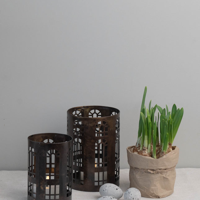 2 pk. Lykt, i mørk brun metall 2 størrelser