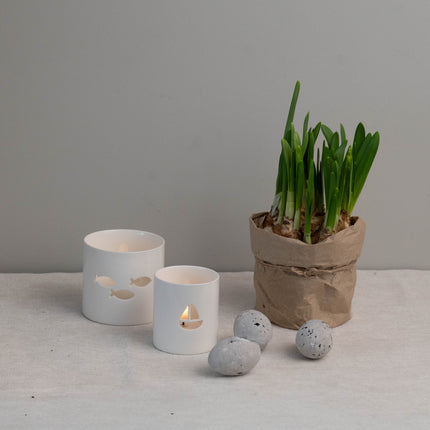 Lykt i porselen med fisk, 8 cm