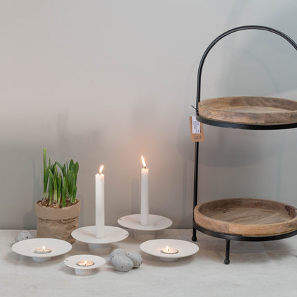 Tveta lysestake for telys i kvit keramikk, liten