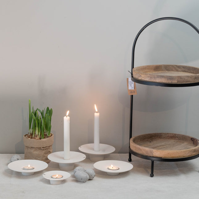 Tveta lysestake for telys i kvit keramikk, liten