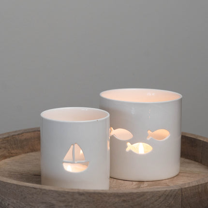 Lykt i porselen med fisk, 8 cm