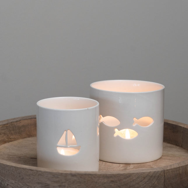 Lykt i porselen med fisk, 8 cm