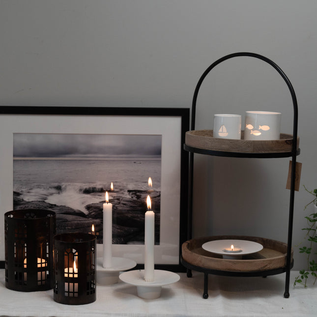 Tveta lysestake for kronelys, hvit keramikk, D15cm