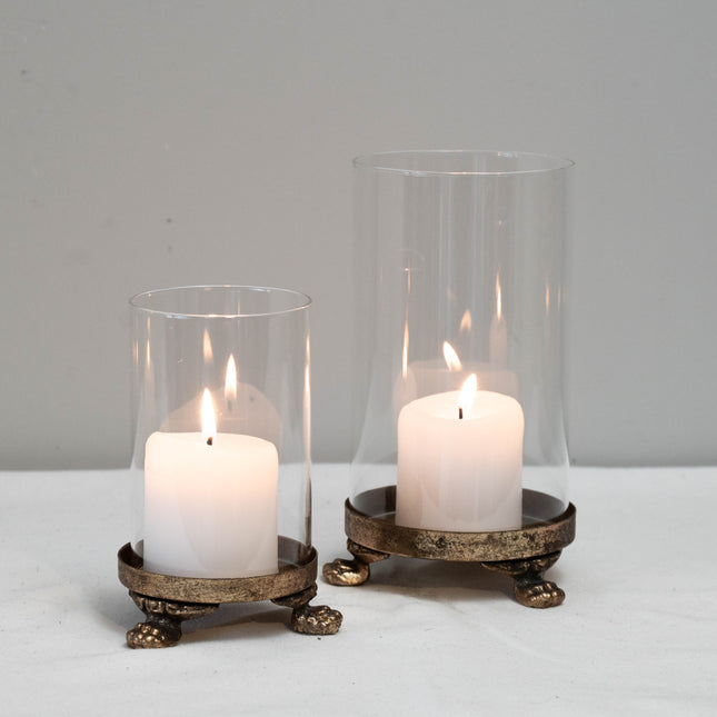 2 pk. Lyslykt i glass og messing, to størrelser