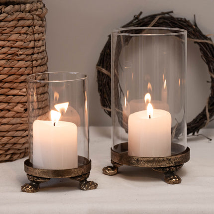 2 pk. Lyslykt i glass og messing, to størrelser