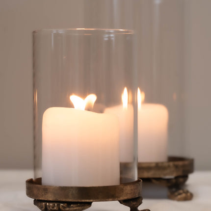 2 pk. Lyslykt i glass og messing, to størrelser