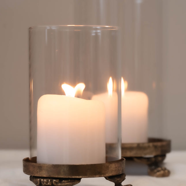 2 pk. Lyslykt i glass og messing, to størrelser