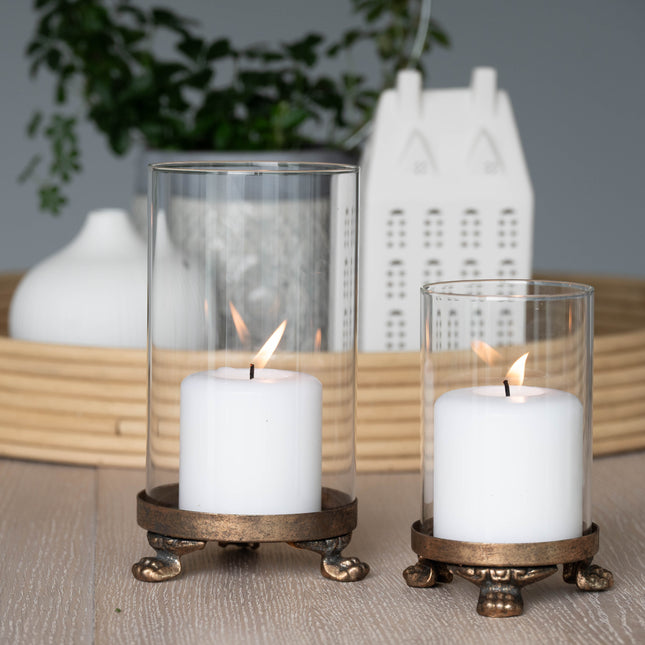 2 pk. Lyslykt i glass og messing, to størrelser