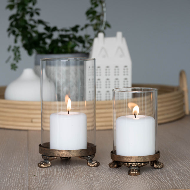 2 pk. Lyslykt i glass og messing, to størrelser