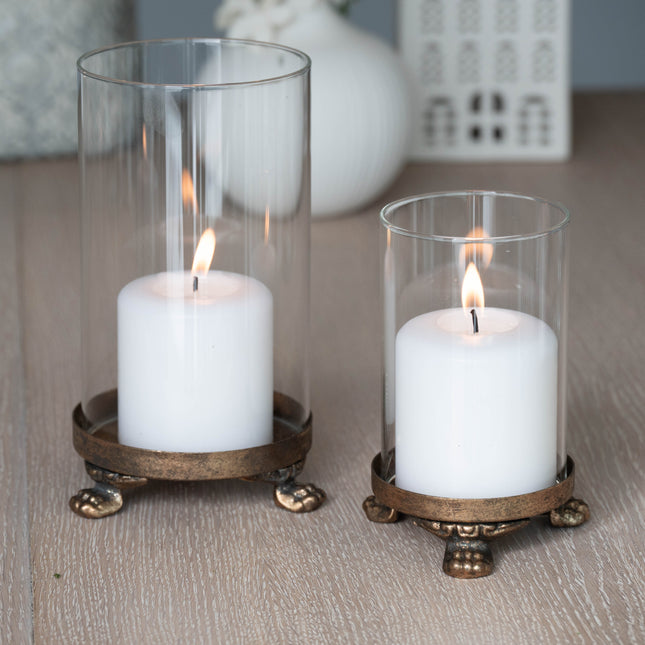 2 pk. Lyslykt i glass og messing, to størrelser