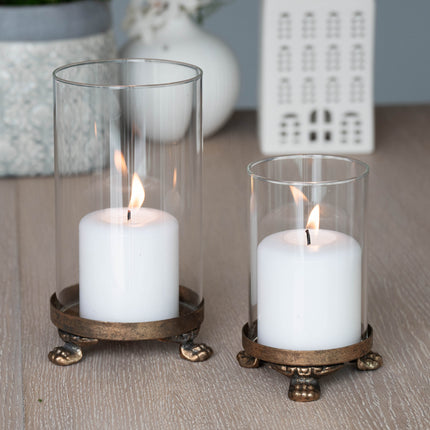 2 pk. Lyslykt i glass og messing, to størrelser