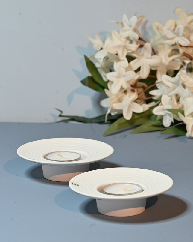 Tveta lysestake for t-lys, hvit, D10 cm