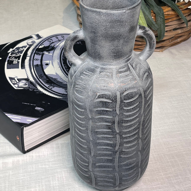 Vase i mørk grå keramikk, 30cm