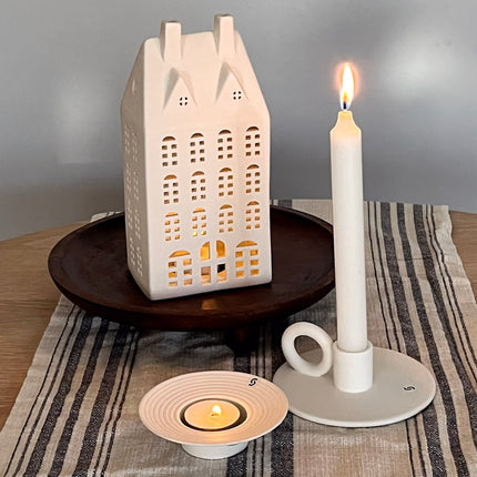 Tveta lysestake for t-lys, hvit, D10 cm