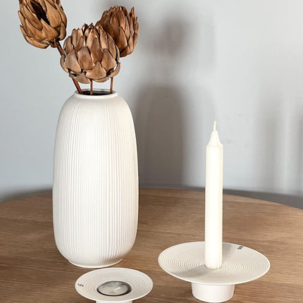 Tveta lysestake for t-lys, hvit, D10 cm