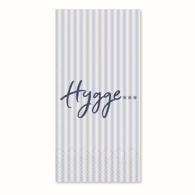 Blåstripet papirserviett med "hygge"