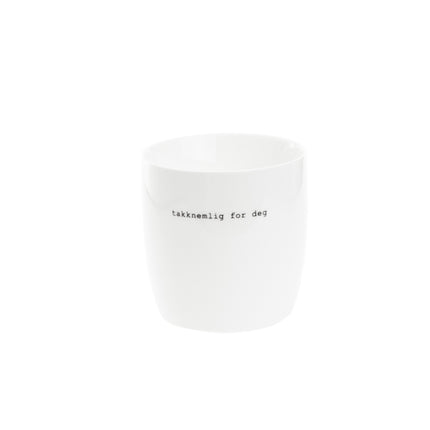 Krus i hvit porselen, "Takknemlig for deg"