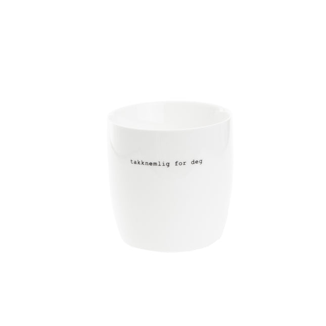 Krus i hvit porselen, "Takknemlig for deg"